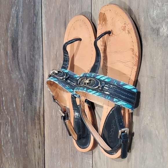 Coach Sammy Jacquard flip flop sandals ankle straps shoes sz 7B - Picture 3 of 13